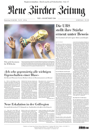 Prima pagina Neue Zürcher Zeitung di oggi - Quotidiano estero