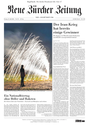 Prima pagina Neue Zürcher Zeitung di oggi - Quotidiano estero