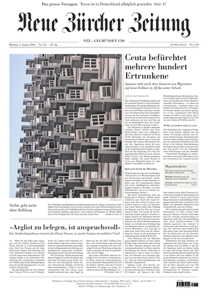 Prima pagina Neue Zürcher Zeitung di oggi - Quotidiano estero
