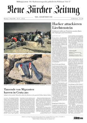 Prima pagina Neue Zürcher Zeitung di oggi - Quotidiano estero