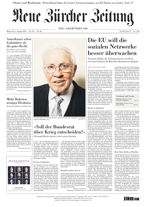 Prima pagina Neue Zürcher Zeitung di oggi - Quotidiano estero