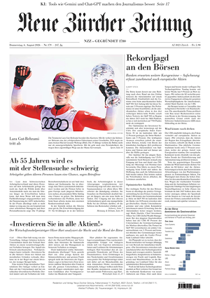 Prima pagina Neue Zürcher Zeitung di oggi - Quotidiano estero