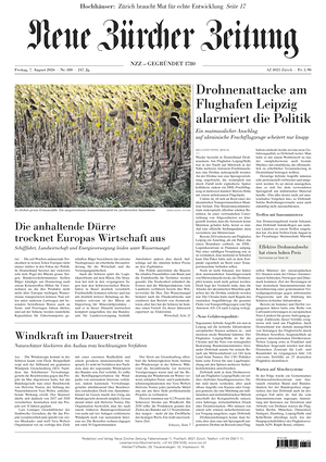 Prima pagina Neue Zürcher Zeitung di oggi - Quotidiano estero