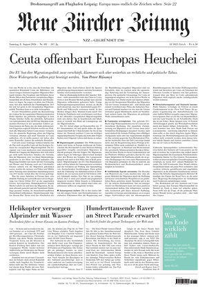 Prima pagina Neue Zürcher Zeitung di oggi - Quotidiano estero