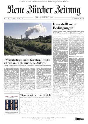 Prima pagina Neue Zürcher Zeitung di oggi - Quotidiano estero