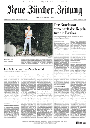 Prima pagina Neue Zürcher Zeitung di oggi - Quotidiano estero