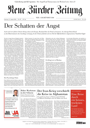 Prima pagina Neue Zürcher Zeitung di oggi - Quotidiano estero