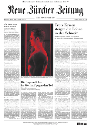 Prima pagina Neue Zürcher Zeitung di oggi - Quotidiano estero