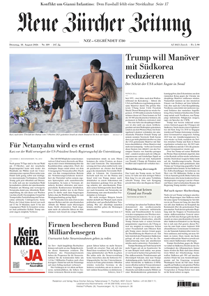 Prima pagina Neue Zürcher Zeitung di oggi - Quotidiano estero