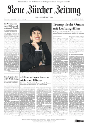 Prima pagina Neue Zürcher Zeitung di oggi - Quotidiano estero