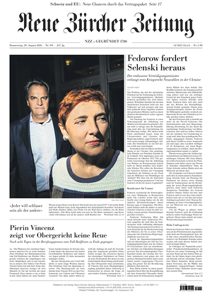 Prima pagina Neue Zürcher Zeitung di oggi - Quotidiano estero