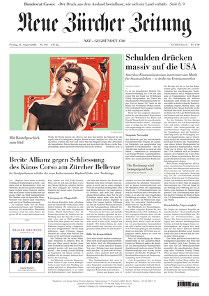 Prima pagina Neue Zürcher Zeitung di oggi - Quotidiano estero