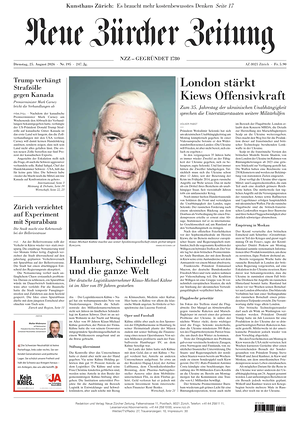 Prima pagina Neue Zürcher Zeitung di oggi - Quotidiano estero