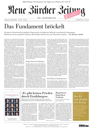 Prima pagina Neue Zürcher Zeitung di oggi - Quotidiano estero
