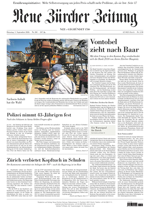 Prima pagina Neue Zürcher Zeitung di oggi - Quotidiano estero
