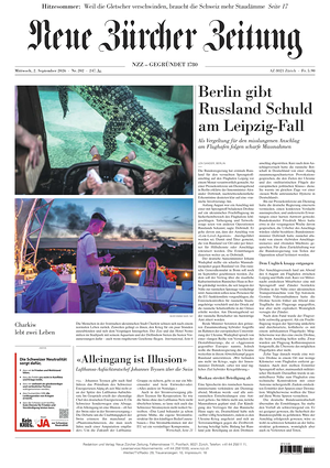 Prima pagina Neue Zürcher Zeitung di oggi - Quotidiano estero