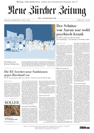 Prima pagina Neue Zürcher Zeitung di oggi - Quotidiano estero