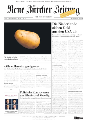 Prima pagina Neue Zürcher Zeitung di oggi - Quotidiano estero