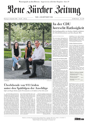 Prima pagina Neue Zürcher Zeitung di oggi - Quotidiano estero