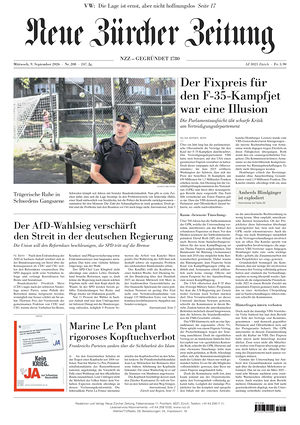 Prima pagina Neue Zürcher Zeitung di oggi - Quotidiano estero