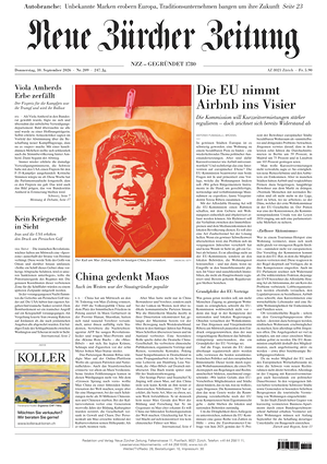 Prima pagina Neue Zürcher Zeitung di oggi - Quotidiano estero