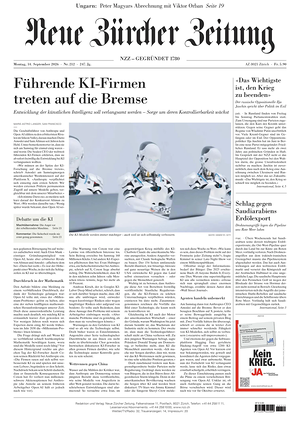Prima pagina Neue Zürcher Zeitung di oggi - Quotidiano estero