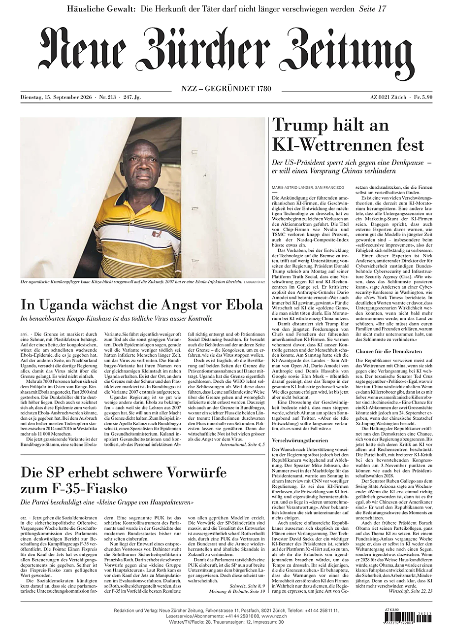 Portada Neue Zürcher Zeitung de hoy - Quiosco 15 septiembre 2026