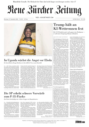 Prima pagina Neue Zürcher Zeitung di oggi - Quotidiano estero