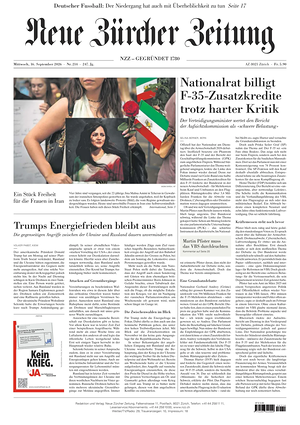 Prima pagina Neue Zürcher Zeitung di oggi - Quotidiano estero