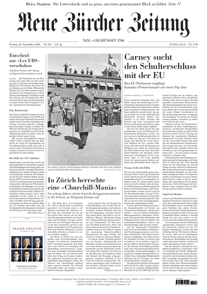 Prima pagina Neue Zürcher Zeitung di oggi - Quotidiano estero