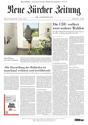 Prima pagina Neue Zürcher Zeitung di oggi - Quotidiano estero
