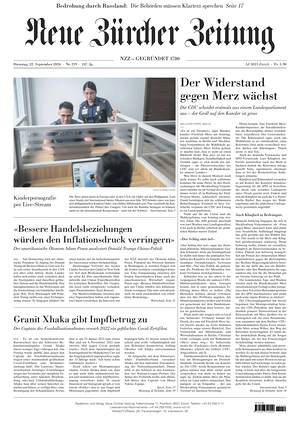 Prima pagina Neue Zürcher Zeitung di oggi - Quotidiano estero
