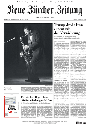 Prima pagina Neue Zürcher Zeitung di oggi - Quotidiano estero