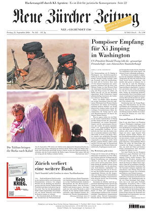 Prima pagina Neue Zürcher Zeitung di oggi - Quotidiano estero