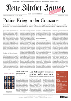 Prima pagina Neue Zürcher Zeitung di oggi - Quotidiano estero