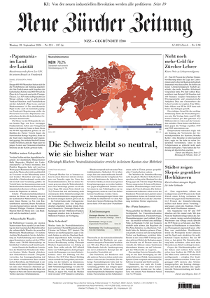 Prima pagina Neue Zürcher Zeitung di oggi - Quotidiano estero