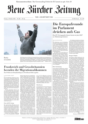 Prima pagina Neue Zürcher Zeitung di oggi - Quotidiano estero