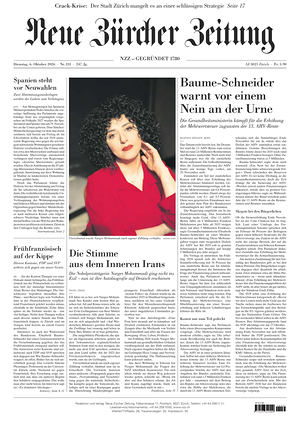 Prima pagina Neue Zürcher Zeitung di oggi - Quotidiano estero