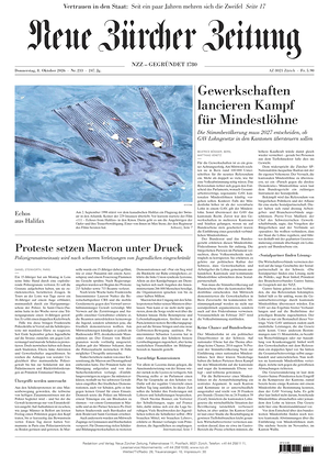 Prima pagina Neue Zürcher Zeitung di oggi - Quotidiano estero