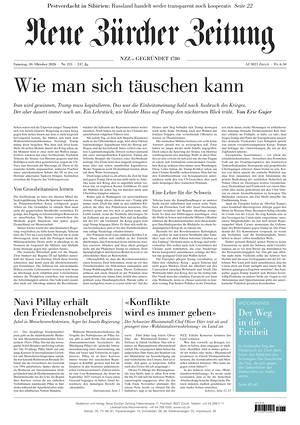 Prima pagina Neue Zürcher Zeitung di oggi - Quotidiano estero