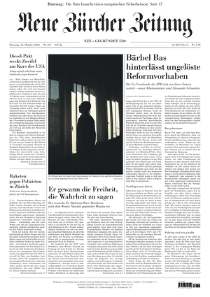 Prima pagina Neue Zürcher Zeitung di oggi - Quotidiano estero