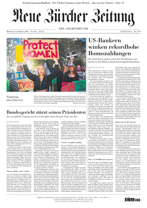 Prima pagina Neue Zürcher Zeitung di oggi - Quotidiano estero