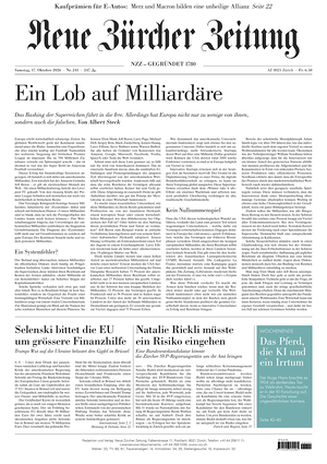 Prima pagina Neue Zürcher Zeitung di oggi - Quotidiano estero