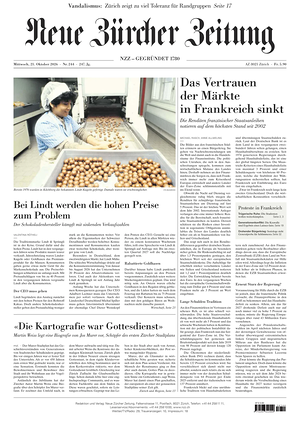 Prima pagina Neue Zürcher Zeitung di oggi - Quotidiano estero