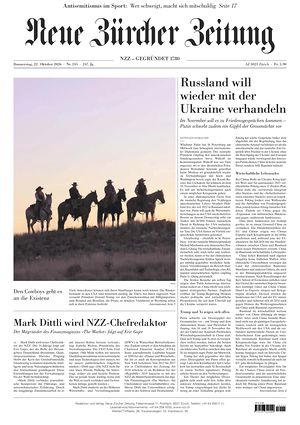 Prima pagina Neue Zürcher Zeitung di oggi - Quotidiano estero