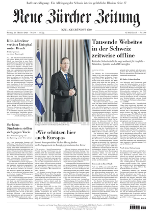 Prima pagina Neue Zürcher Zeitung di oggi - Quotidiano estero