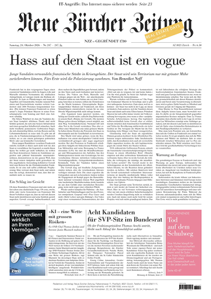 Prima pagina Neue Zürcher Zeitung di oggi - Quotidiano estero