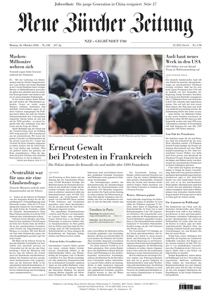 Prima pagina Neue Zürcher Zeitung di oggi - Quotidiano estero