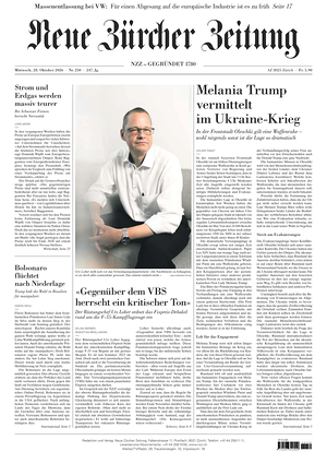 Prima pagina Neue Zürcher Zeitung di oggi - Quotidiano estero