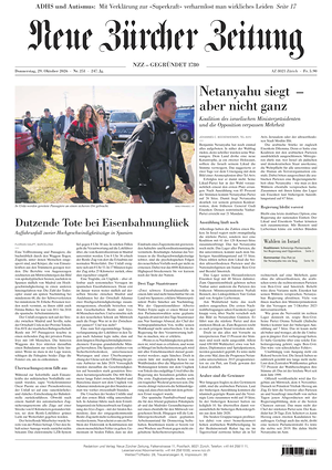 Prima pagina Neue Zürcher Zeitung di oggi - Quotidiano estero